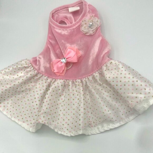 Pink & Gold Polka Dotted Dress with Bow (XS) - Picture 1 of 9